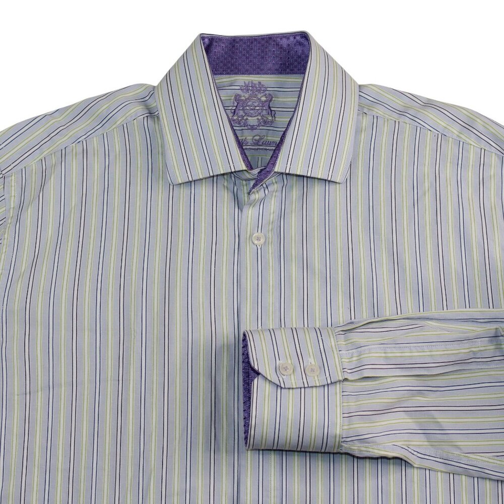 English Laundry Mens 16.5 Dress Shirt Flip Cuff Purple Striped Clubwear Office - Picture 7 of 16